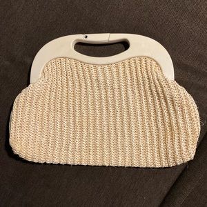 Vintage ivory-colored woven clutch from Bag Maker